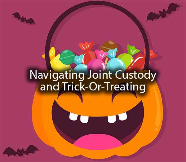A pumpkin bucket with the words, "navigating joint custody and trick-or-treating."